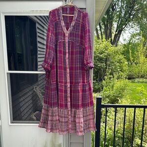 Anthropologie Plaid Pink Maxi Dress